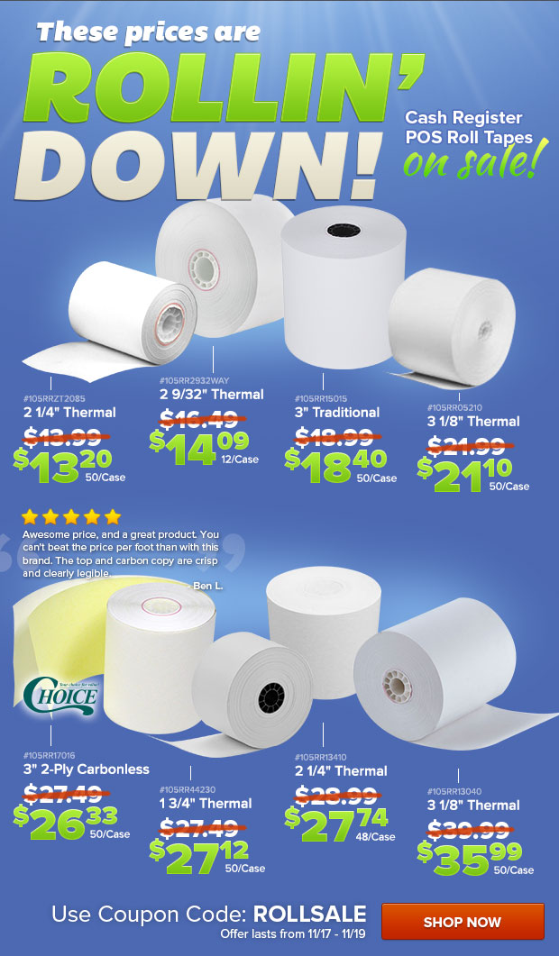 These Prices are Rolling Down! Cash Register POS Roll Tapes on Sale!