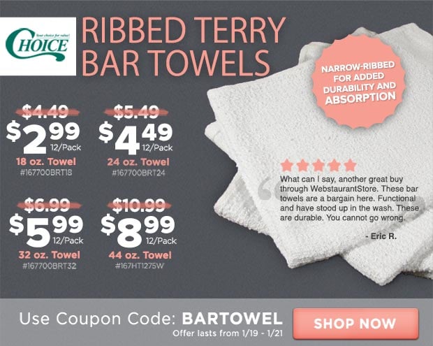 Choice Ribbed Terry Bar Towels on Sale!