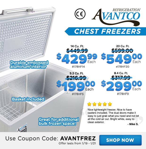 Save on Avantco Chest Freezers!