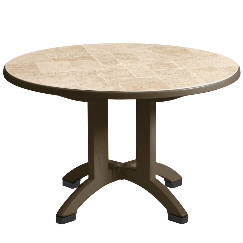 Grosfillex Us700037 Siena 38 Round Resin Folding Outdoor Table Round Resin Folding Outdoor Table Bronze Mist Base Main Picture