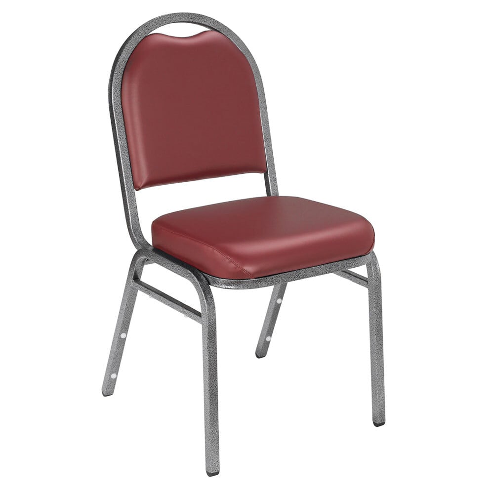 case of 40 national public seating 9208 sv dome style stack chair with 2 padded seat silvervein metal frame and pleasant burgundy vinyl upholstery